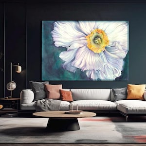 Exclusive White Poppy Watercolor Art on Handmade Cotton Paper, extra large watercolor original painting, 70x100 cm, Original Painting