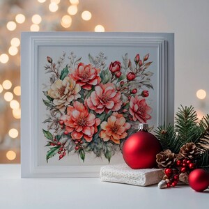 Red Flower Composition for Home Decor and Textile Printing, Greeting Cards, High-Resolution 3000x3000px 300 DPI Art Print