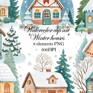 Christmas Winter Cottage Clipart, Festive PNG Files with Clear Background, Perfect for Cards, Crafts Seasonal Holiday Projects, PNG download