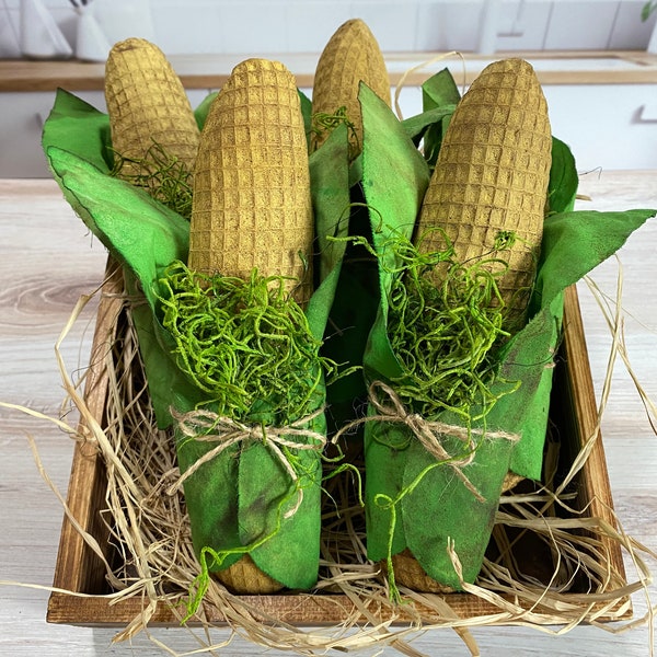 Primitive corn stalk, dough bowl filler, tiered tray decor, fabric corn, corn on the cob, wreath attachment, harvest corn, kwanza bowl