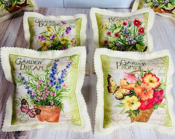 Spring bowl fillers, tiered tray decor, mini pillows for tiered trays, garden decor, floral pillows, home decor