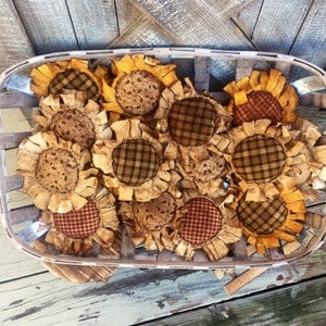 Primitive sunflowers , farmhouse sunflowers , sunflower bowl fillers, bowl fillers, vintage decor, tiered tray decor, dough bowls
