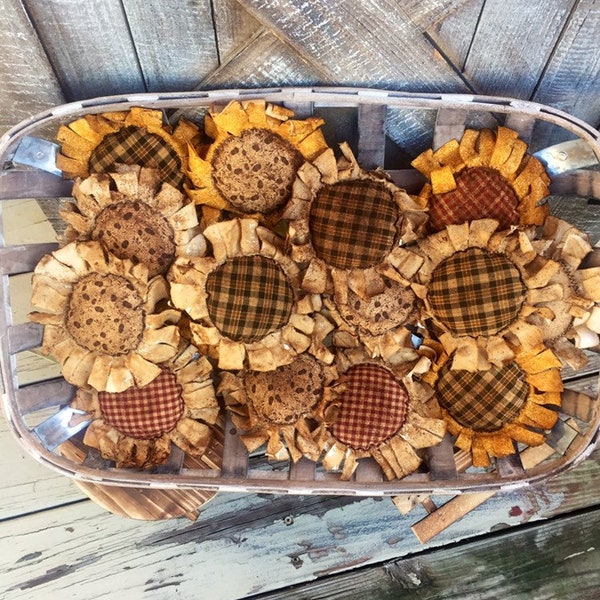 Primitive sunflowers , everyday sunflowers , sunflower bowl fillers, bowl fillers for home decor, tiered tray decor, home decor