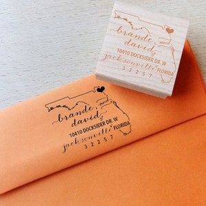 Florida Address Stamp - Custom Wooden Handle Return Address Stamp, State Return Address Stamp,  Wedding address stamp, Housewarming Gift