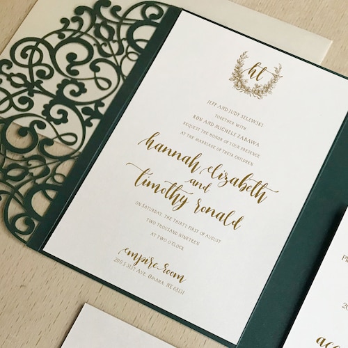 Emerald Green and Gold Wedding Invitation Suite Watercolor Etsy
