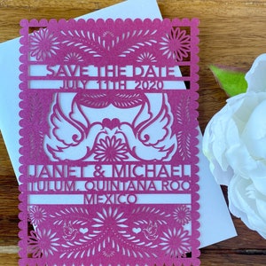 Papel Picado Laser Cut Save The Date - Destination Wedding - Quinceanera - Pink Wedding - Mexico Wedding - Destination Wedding