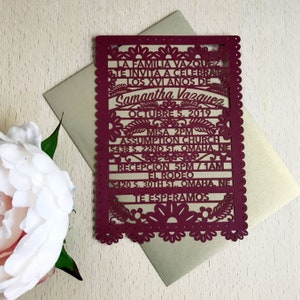 Laser Cut Invitation - Papel Picado - Save The Date - Sweet Sixteen - Quinceanera - Burgundy Wedding Invitation