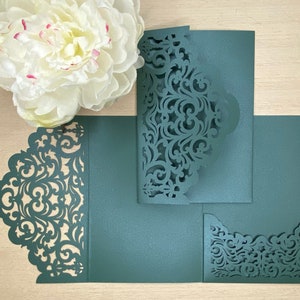 Laser Cut Pocket - Emeral Wedding Invitation - Green Lasercut Pocket - DIY Wedding Invitation - Forest - Juniper - Pine