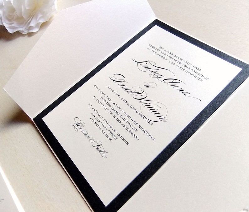 Lace Wrapped Pocketfold Wedding Invitation Elegant Pocket Etsy