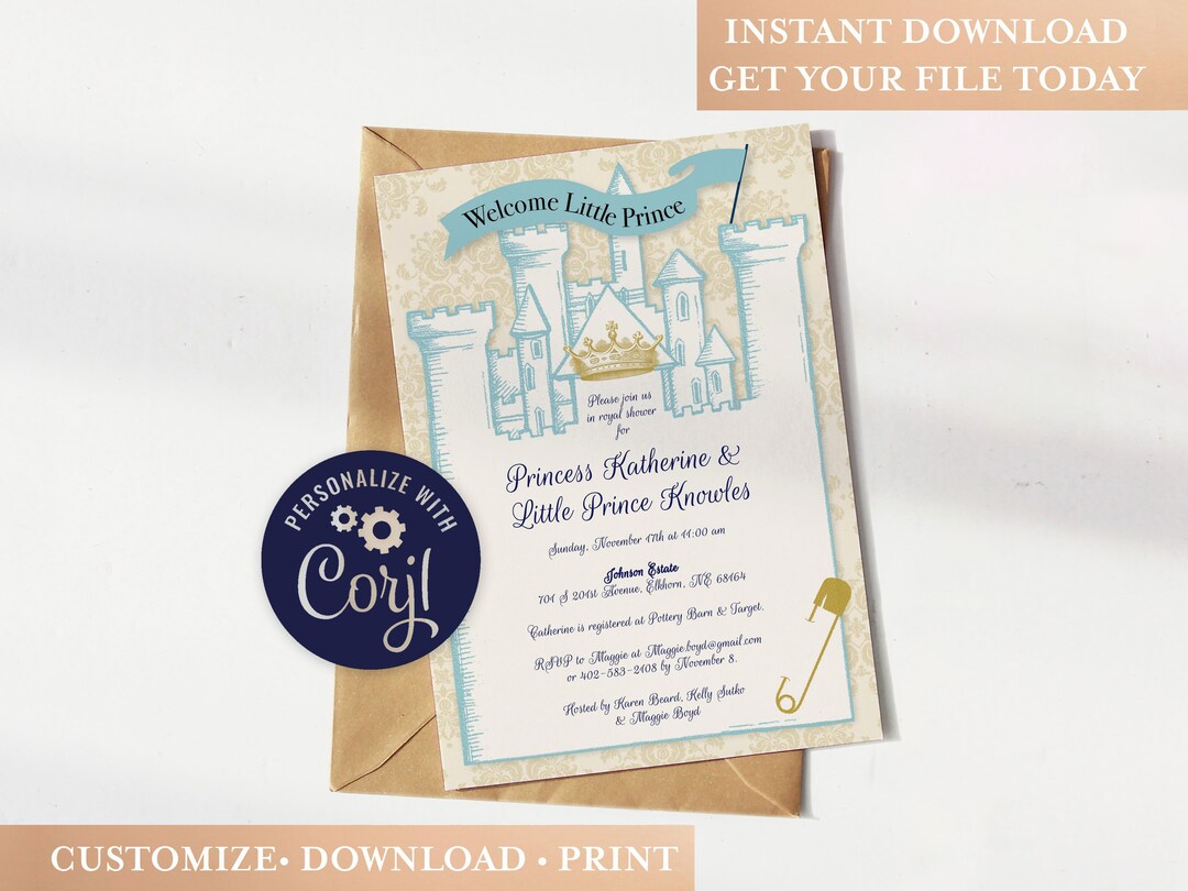 Royal Baby Shower Invitation Printable Invite Blue Castle Etsy