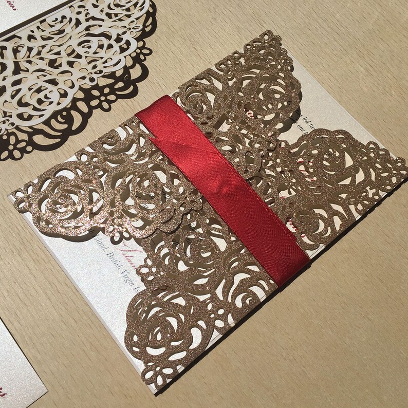 Glitter Laser Cut Wedding Invitation Rose Gold Lasercut Etsy