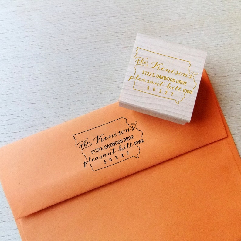 Iowa Address Stamp Custom Wooden Handle Return Address Stamp Etsy
