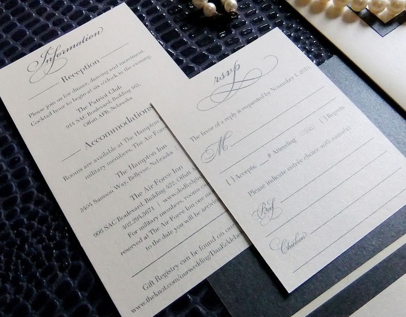 Pocketfold Wedding Invitation Navy and Pearl Invitation Etsy