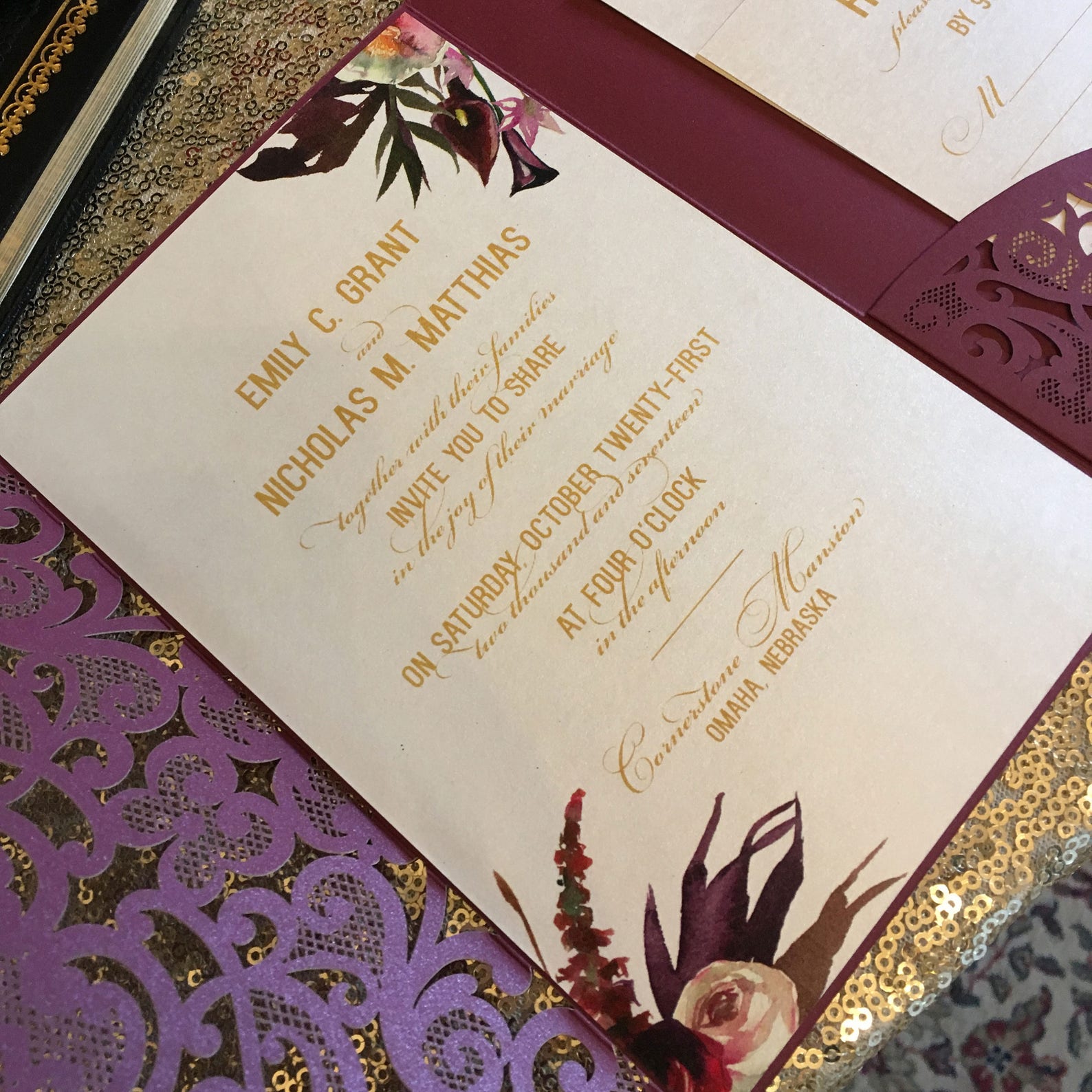 Laser Cut Pocket Wedding Invitation Kit Burgundy Wedding - Etsy