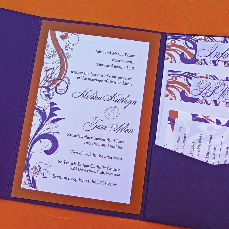 Pocketfold Wedding Invitation Metallic Pocket Invitation Etsy