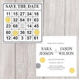 Bingo Save The Date -- Instant Download -- Yellow and Gray