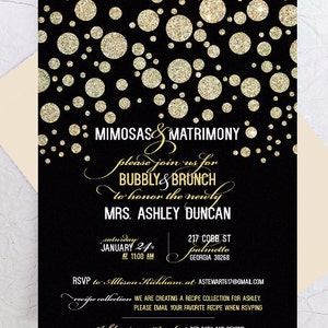 Mimosas + Invitation mariage--personnalisé PDF imprimable, Brunch Bridal Shower Invite, paillettes d’or, carte de recette
