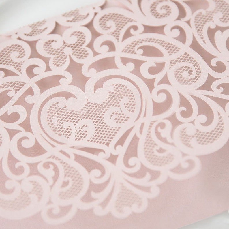 Laser Cut Pocket Blush Wedding Invitation Pink Lasercut Etsy