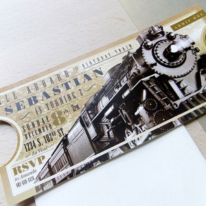 Train billet Party Invitation--PDF imprimable sur mesure, anniversaire d’hiver, Train anniversaire, remerciement, anniversaire bannière