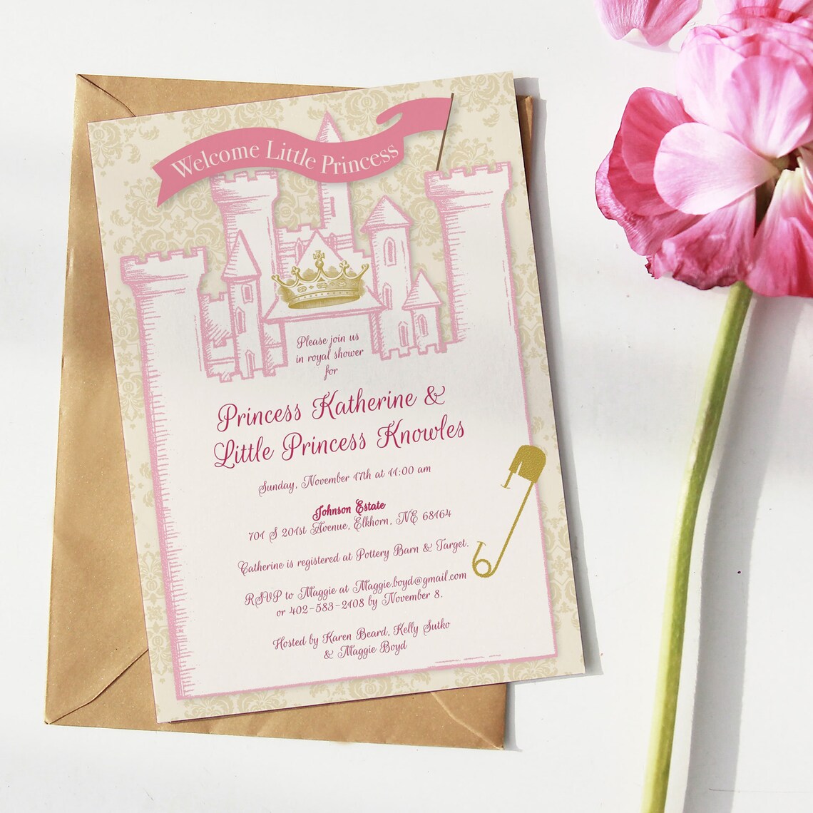 Royal Baby Shower Invitation Printable Invite Pink Castle Etsy