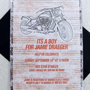 Moto Baby Shower Invitation--Invite Shower de bébé imprimable, Unique personnalisé, jeu de Bingo, carte de conseils