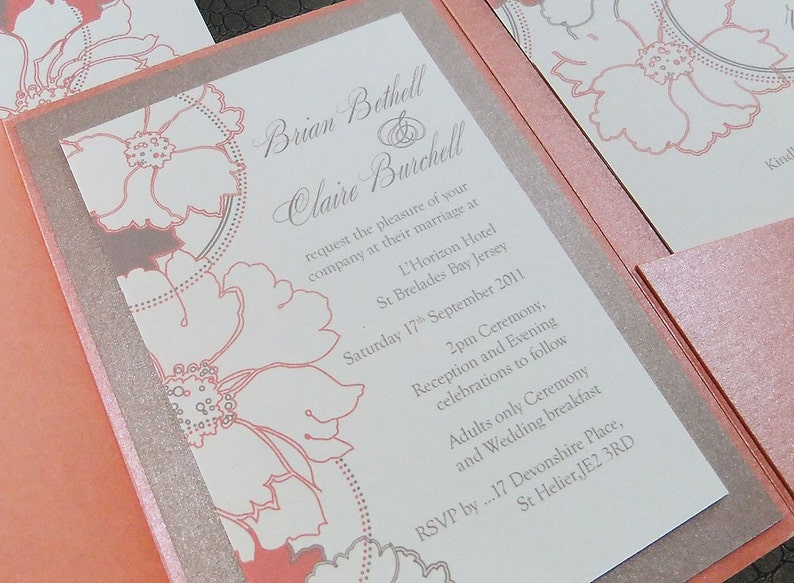 Pocketfold Wedding Invitation Pocket Invite Coral And Etsy