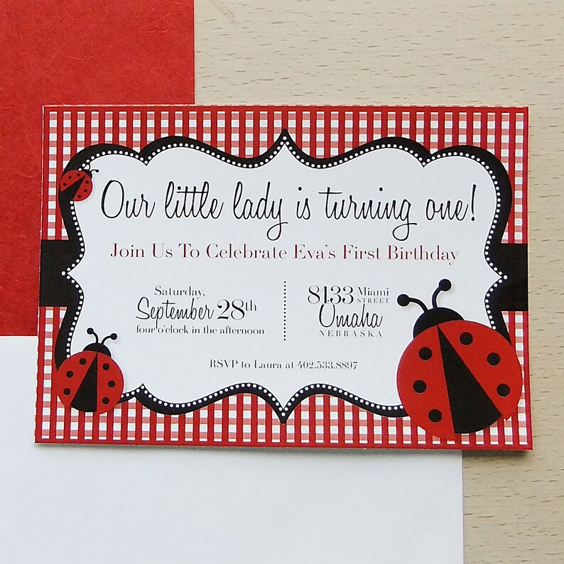 Ladybug Party Invitation First Birthday Girl Little Lady Etsy