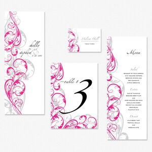 Forfait de mariage imprimable - Modèle de programme de cérémonie, Modèle de menu de mariage, Modèle de carte de lieu, Numéros de table de mariage