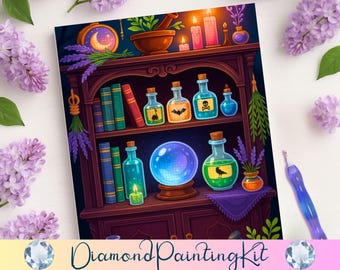 Potions Cabinet Diamond Painting Kit: Witches Apothecary, Occult Decor