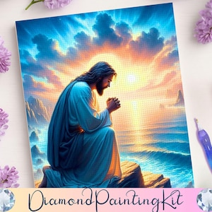 Jesus Seaside Prayer Diamond Painting – Religious Christian Wall Art,  DIY Full Drill Round Craft Kit for Spiritual Home Decor & Gifts