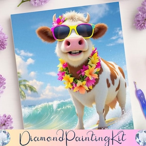 Surfing Cow Diamond Painting Kit: Funny Beach Art DIY Craft