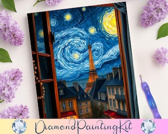 Starry Night Diamond Painting Kit: Paris View, Van Gogh Style