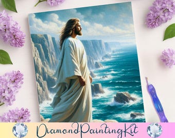 Jesus Sea of Galilee Diamond Painting, Christian Faith Wall Art, Devotional Home Decor, DIY Craft Kit