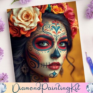 Day of the Dead Sugar Skull Woman Diamond Painting, Colorful Calavera Craft Kit