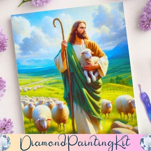 Jesus Seaside Diamond Painting Kit – Religious Christian Wall Art,  DIY Full Drill Round Beads Craft Kit for Spiritual Home Decor & Gifts