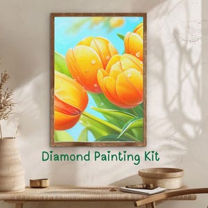 Goldene Tulpen Diamant Malerei Set - Lebendige Frühling Blumen DIY Kunst, Botanisches Dekor, Geschenk für Handwerker