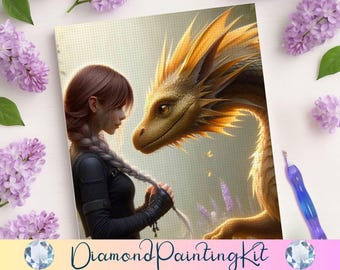 Fourth Wing Diamond Painting Kit: Violet and Andarna Fantasy Art