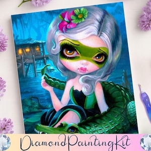 Alligator Mädchen Diamant Malerei, Lizenzierte Jasmine Becket Griffith Art Louisiana Bayou Voodoo DIY Craft Kit