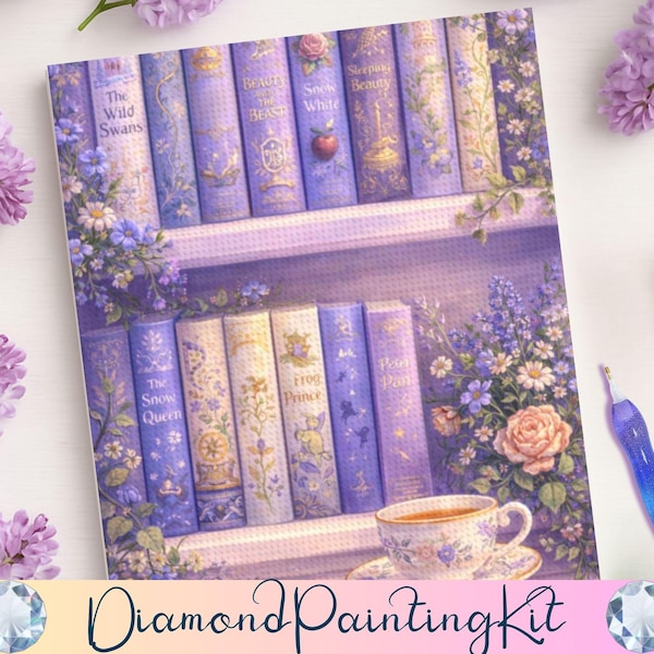 Fantasy Bookshelf Diamond Painting, Fairy Tale Library Wall Art, DIY Craft Kit, Bookish Gift For Crafters