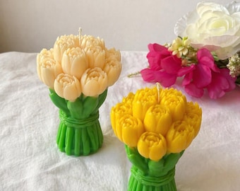 Tulip Bouquet Candle, Handmade Floral Candle, Spring Home Decor, Mother’s Day Gift, Aesthetic Flower Candle