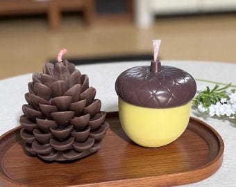 Handmade Acorn & Pinecone Candles Set, Cozy Fall Decor, Rustic Thanksgiving Gift, Autumn Candles, Woodland Table Centerpiece