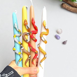 Hand Painted Snake Taper Candles – Witchy Decor and Unique Gift