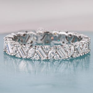 Gemischte Form Moissanite Cluster Ehering Marquise Runde Baguette Cluster Voll Eternity Band Multi Steine Versprechen Band