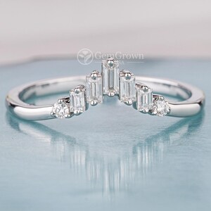 Baguette Moissanite V-Shape Wedding Band, 925 Silver Chevron Ring
