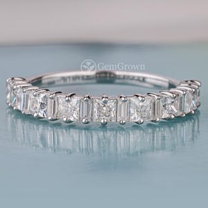 Princess And Baguette Cut Moissanite Wedding Bands Women Alternative Half Eternity Anniversary Band Stackable Rings