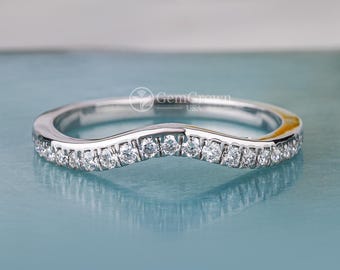 U Shaped Curved Wedding Bands For Women Moissanite Contour Stackable Rings Matching Bridal Band