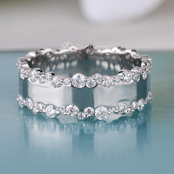 Moissanite Confetti Band, Sterling Silver Cigar Ring, Full Eternity Anniversary