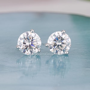 6mm Round Cut Moissanite Martini Setting Earrings For Women Triangle 3 Prong Set Round Cut Stud Earrings Daily Wear Earrings