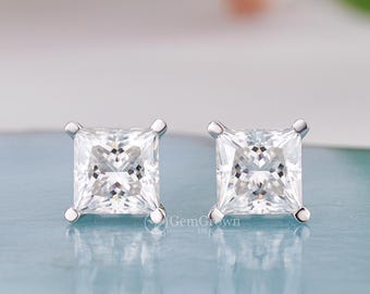Orecchini Unisex In Moissanite Nera Certificata 2 Carati - Argento 925 Placcato Oro 18K, Taglio Principessa, Ipoallergenici - Idea Regalo