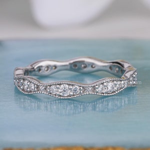 Unique Vintage Milgrain Full Eternity Wedding Bands For Women Art Deco Moissanite Matching Bridal Stacking Ring